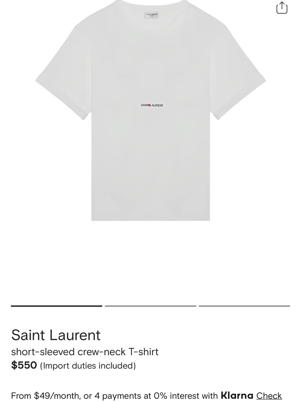 Saint Laurent White Crewneck T-Shirt with Small Center Logo
